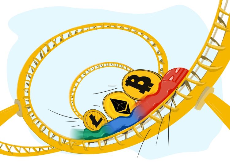 crypto coins on a rollercoaster